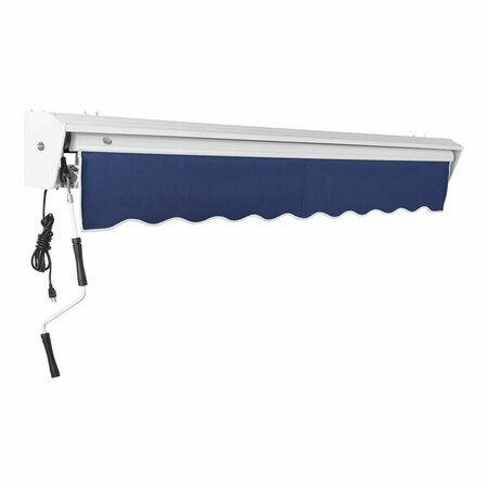 AWNTECH Destin 12' Navy Heavy-Duty Left Motor Retractable Patio Awning with Protective Hood 237DTL12N